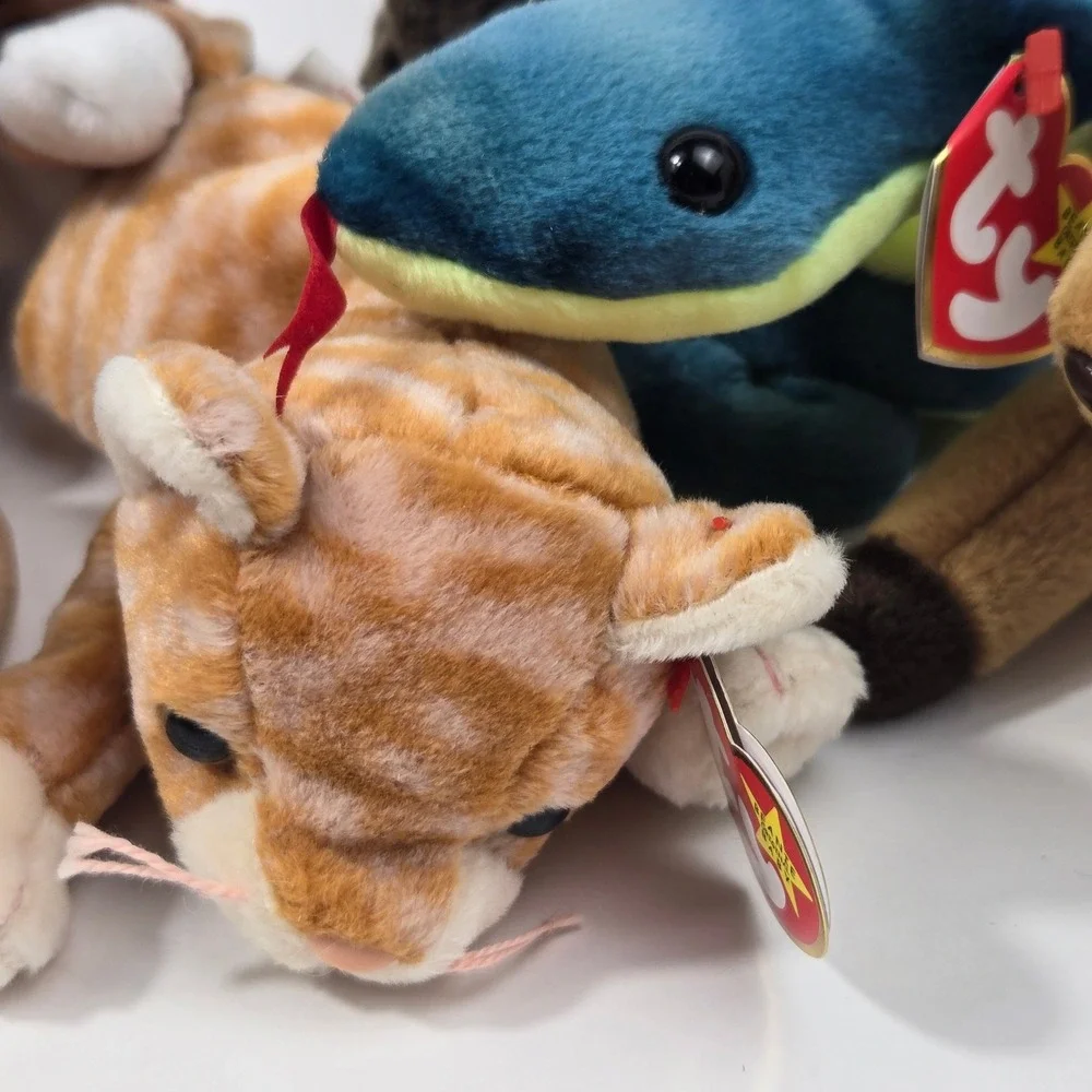 Ty Beanie Babies Lot of 7 Lion Deer Snake Cats Gorilla Mandrill Plush Toys